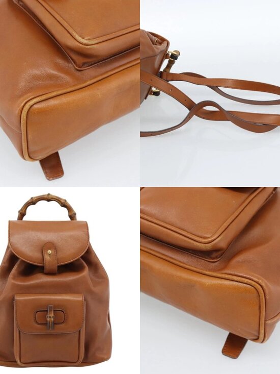GUCCI Bamboo Backpack Leather Brown Gold Auth ka4595 main image 12